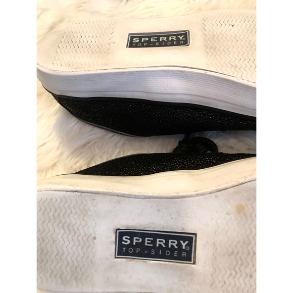 Sperry Seacoast Black Glitter Caviar Sneakers-6 - Picture 7 of 12